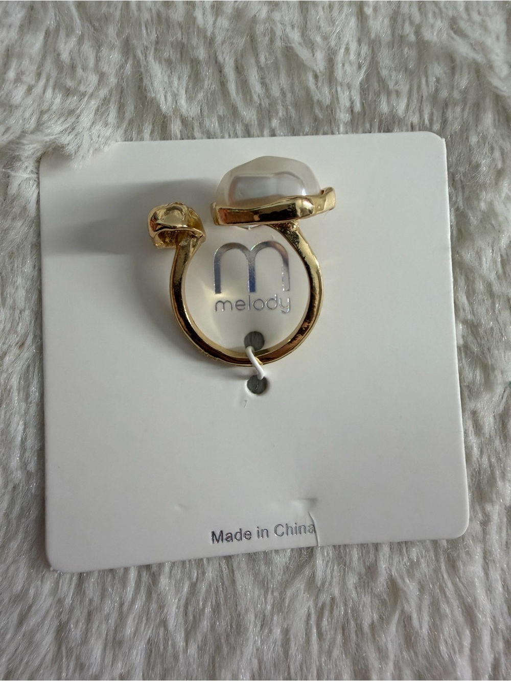 Gold Pearl Statement Ring - White Pearl Accent - Picture 2 of 2